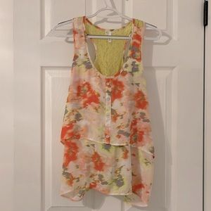 Studio Y Size Large Retro Neon Yellow Pink & Gray Silky Blouse.